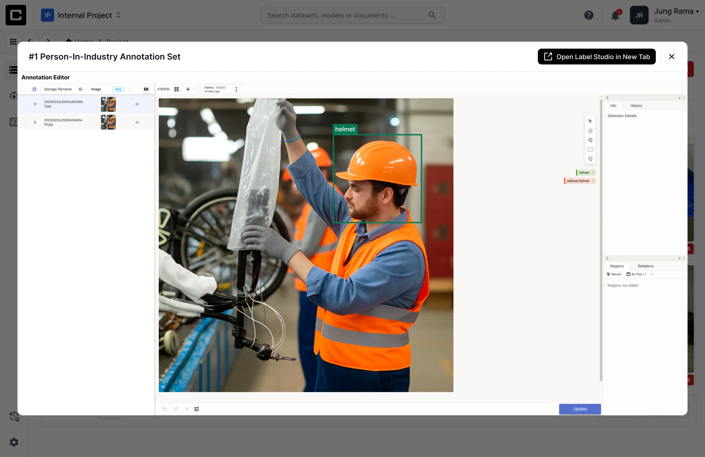Embedded Label Studio annotation editor with bounding boxes