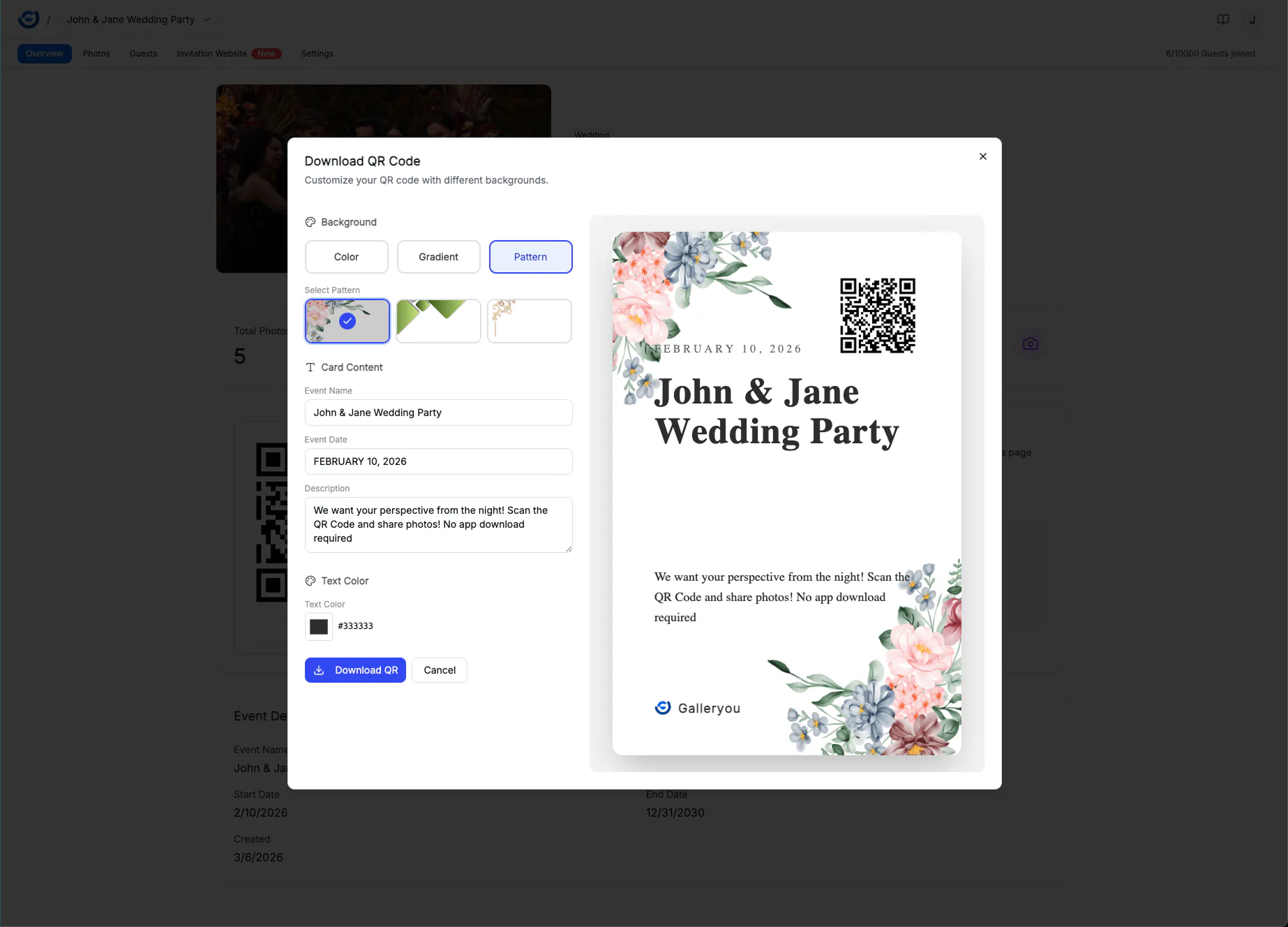 Customizing the QR code card in Galleryou
