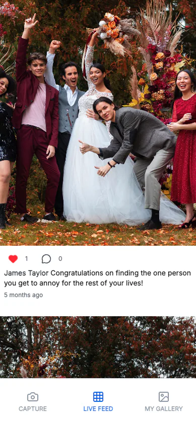 Guest liking and commenting on a photo in the live feed