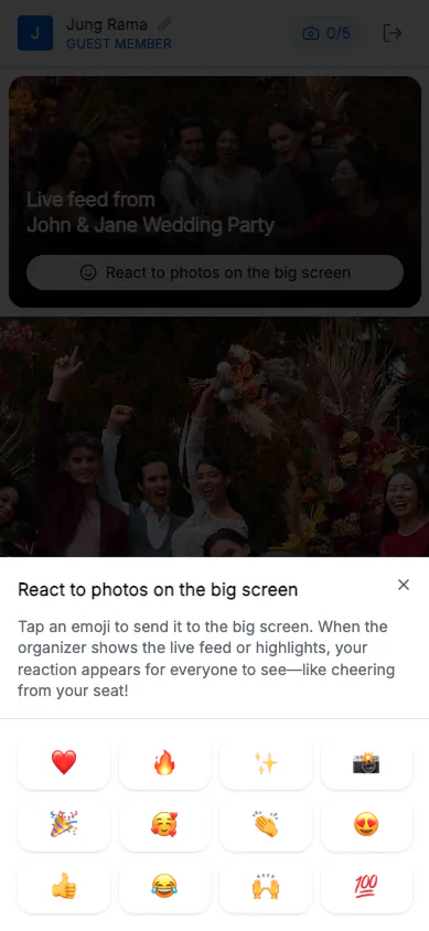 Guest sending an emoji reaction to the big screen