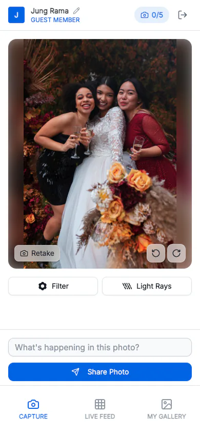 Guest capturing a photo with filters in Galleryou